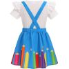 imageIDOPIP Toddler Kids Girls Back to School Outfits Pencil Print Tshirt  Suspenders Skirt Overalls Dress Kindergarten ClothesBlue  Pencil