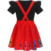 imageIDOPIP Toddler Kids Girls Back to School Outfits Pencil Print Tshirt  Suspenders Skirt Overalls Dress Kindergarten ClothesRed  Black  Crayon