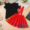 imageIDOPIP Toddler Kids Girls Back to School Outfits Pencil Print Tshirt  Suspenders Skirt Overalls Dress Kindergarten ClothesRed  Black  Crayon