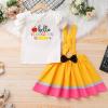 imageIDOPIP Toddler Kids Girls Back to School Outfits Pencil Print Tshirt  Suspenders Skirt Overalls Dress Kindergarten ClothesYellow