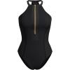 imageIDOPIP Womens One Piece Swimsuit Bathing Suit Tummy Control Color Block Swimwear Halter Front Zipper Monokini Beachwear SuitsBlack