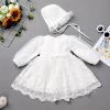 imageToddler Baby Girl Long Sleeve Fall Dress Flower Lace Wedding First Birthday Baptism Christening Dresses with Hat OutfitWhite Lace Floral