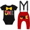 imageIDOPIP Baby Boys First Birthday Party Cake Smash Outfit Bowtie Romper Suspenders Pants Set with Mouse Ear Headband OutfitBlack  One