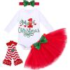 imageIDOPIP Baby Girl Christmas Outfit My First Christmas Santa Romper Tutu Dress Outfit Red Santa Hat Leg Warmers Shoes ClothesRed  1st Christmas