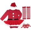 imageIDOPIP Baby Girl Christmas Outfit My First Christmas Santa Romper Tutu Dress Outfit Red Santa Hat Leg Warmers Shoes ClothesRed Long Sleeve 4pcs