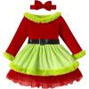imageIDOPIP Christmas Dress for Toddler Girls Santa Claus Dress Long Sleeve Velvet Belted Dress Holiday Party Ruffle Tulle DressGreen