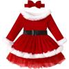 imageIDOPIP Christmas Dress for Toddler Girls Santa Claus Dress Long Sleeve Velvet Belted Dress Holiday Party Ruffle Tulle DressRed