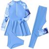 imageIDOPIP Muslim Swimsuits for Girls Kids Islamic Swimwear Burkini Full Long Sleeve Rash Guard Top Pants Modest Bathing Suit SetBlue Print