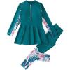imageIDOPIP Muslim Swimsuits for Girls Kids Islamic Swimwear Burkini Full Long Sleeve Rash Guard Top Pants Modest Bathing Suit SetGreen