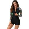 imageIDOPIP Rash Guard for Women LongShort Sleeve UV Sun Protection Rash Guard Shirt One Piece Swimsuit Surfing Bathing SuitBlack  Green Leaves