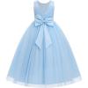 imageIDOPIP Sequin Appliques Flower Girl Dress for Kids Wedding Pageant Party Long Gown Princess Birthday Communion Tulle DressesBlue  Vback