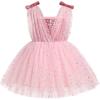 imageIDOPIP Sparkle Sequin Tutu Dress for Girls Birthday Glitter Tulle Formal Prom Pageant Mesh Ruffle DressPink