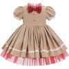 imageIDOPIP Toddler Girls Christmas Dress Puff Sleeve Tutu Dress Princess Baptism Ruffle Tulle Dress Cake Smash Photo Shoot OutfitKhaki