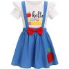 imageIDOPIP Toddler Kids Girls Back to School Outfits Pencil Print Tshirt  Suspenders Skirt Overalls Dress Kindergarten ClothesBlue  Apple