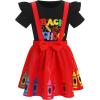 imageIDOPIP Toddler Kids Girls Back to School Outfits Pencil Print Tshirt  Suspenders Skirt Overalls Dress Kindergarten ClothesRed  Black  Crayon