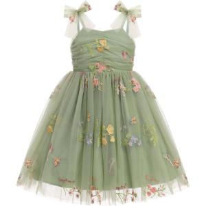 imageBaby Girls Tutu Dress Summer Sleeveless Backless Princess Birthday Party Dresses Sequin Ruffle Tulle Bowknot SundressGreen Floral Boho
