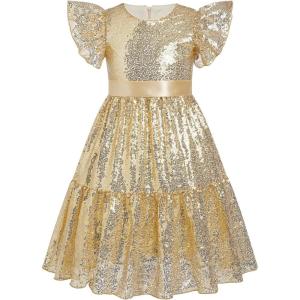 imageIDOPIP Flower Girl Sequin Ruffle Tutu Dress for Kids Wedding Pageant Party Formal Gown Princess Birthday Communion DressesGold