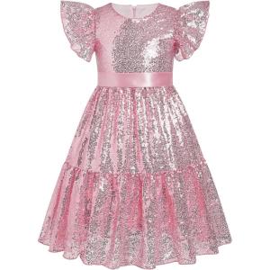 imageIDOPIP Flower Girl Sequin Ruffle Tutu Dress for Kids Wedding Pageant Party Formal Gown Princess Birthday Communion DressesPink