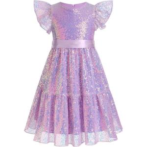 imageIDOPIP Flower Girl Sequin Ruffle Tutu Dress for Kids Wedding Pageant Party Formal Gown Princess Birthday Communion DressesPurple