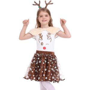 imageIDOPIP Kids Boys Girls Christmas Santa Elf Reindeer Costume Fancy Dress up Cosplay Xmas Holiday Party Dress Outfit with HatBrown Reindeer  Girls