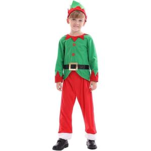 imageIDOPIP Kids Boys Girls Christmas Santa Elf Reindeer Costume Fancy Dress up Cosplay Xmas Holiday Party Dress Outfit with HatGreen Elf Santa  Boys