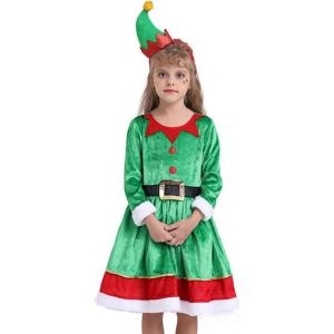 imageIDOPIP Kids Boys Girls Christmas Santa Elf Reindeer Costume Fancy Dress up Cosplay Xmas Holiday Party Dress Outfit with HatGreen Elf Santa  Girls