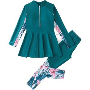 imageIDOPIP Muslim Swimsuits for Girls Kids Islamic Swimwear Burkini Full Long Sleeve Rash Guard Top Pants Modest Bathing Suit SetGreen