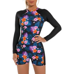 imageIDOPIP Rash Guard for Women LongShort Sleeve UV Sun Protection Rash Guard Shirt One Piece Swimsuit Surfing Bathing SuitBlue  Pink Floral  Long Sleeve