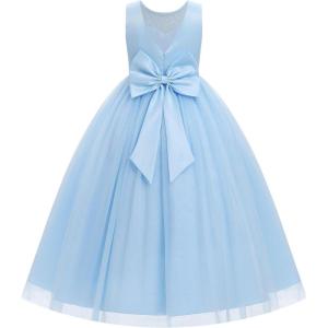 imageIDOPIP Sequin Appliques Flower Girl Dress for Kids Wedding Pageant Party Long Gown Princess Birthday Communion Tulle DressesBlue  Vback