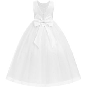 imageIDOPIP Sequin Appliques Flower Girl Dress for Kids Wedding Pageant Party Long Gown Princess Birthday Communion Tulle DressesWhite  Vback