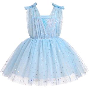 imageIDOPIP Sparkle Sequin Tutu Dress for Girls Birthday Glitter Tulle Formal Prom Pageant Mesh Ruffle DressBlue