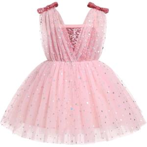 imageIDOPIP Sparkle Sequin Tutu Dress for Girls Birthday Glitter Tulle Formal Prom Pageant Mesh Ruffle DressPink