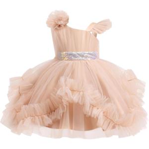 imageIDOPIP Toddler Baby Flower Girls Sequin Bowknot Tutu Dress Princess Pageant Wedding Birthday Party Backless Ruffle Tulle GownKhaki