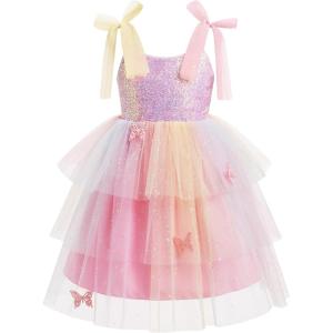 imageIDOPIP Toddler Baby Girl Sequin Butterfly Tutu Dress Summer Sleeveless Smocked Backless Princess Birthday Party Tulle DressesPink