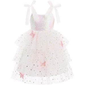 imageIDOPIP Toddler Baby Girl Sequin Butterfly Tutu Dress Summer Sleeveless Smocked Backless Princess Birthday Party Tulle DressesWhite