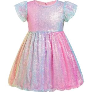 imageIDOPIP Toddler Baby Girls Sequin Ombre Dress Rainbow Princess Birthday Party Sparkly Dresses Pageant Wedding Tutu Gown 9M6TPink