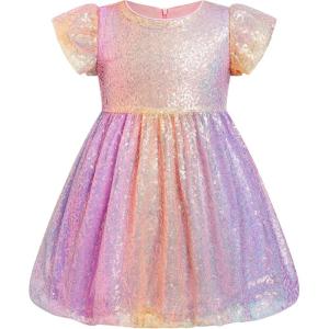 imageIDOPIP Toddler Baby Girls Sequin Ombre Dress Rainbow Princess Birthday Party Sparkly Dresses Pageant Wedding Tutu Gown 9M6TPurple