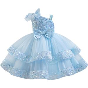 imageIDOPIP Toddler Girls Birthday Dresses Sequin Tulle Tutu Flower Girl Wedding Party Dress Pageant Formal First Communion GownBlue