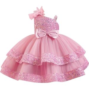 imageIDOPIP Toddler Girls Birthday Dresses Sequin Tulle Tutu Flower Girl Wedding Party Dress Pageant Formal First Communion GownDusty Pink