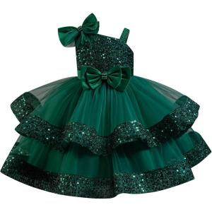 imageIDOPIP Toddler Girls Birthday Dresses Sequin Tulle Tutu Flower Girl Wedding Party Dress Pageant Formal First Communion GownGreen