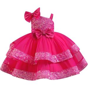imageIDOPIP Toddler Girls Birthday Dresses Sequin Tulle Tutu Flower Girl Wedding Party Dress Pageant Formal First Communion GownHot Pink
