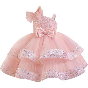 imageIDOPIP Toddler Girls Birthday Dresses Sequin Tulle Tutu Flower Girl Wedding Party Dress Pageant Formal First Communion GownPink