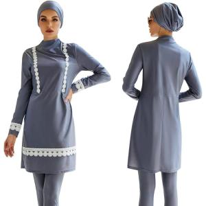 imageMuslim Swimsuits for Women Modest Islamic Arabic Swimwear Burkini Full Cover Hijab Top Pants Swimming Cap Bathing SuitsGrey Blue