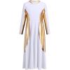 imageGirls Kids Metallic Gold Long Sleeve Praise Dance Dress Shiny Bi Color Block Liturgical Lyrical Loose Fit Full Length Robe Gown Worship Ruffle Tunic Circle Skirt Church Ballet Dancewear White 78Y
