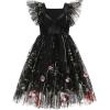 imageIDOPIP Embroidery Flower Girl Dress for Kids Baby Wedding Pageant Party Communion Dresses Backless Butterfly Birthday GownBlack Floral