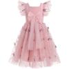 imageIDOPIP Embroidery Flower Girl Dress for Kids Baby Wedding Pageant Party Communion Dresses Backless Butterfly Birthday GownDusty Pink Butterfly