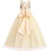 imageIDOPIP Embroidery Flower Girl Dress for Kids Wedding Pageant Formal Party Dresses Communion Bowknot Backless Maxi Tulle GownsApricot