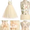 imageIDOPIP Embroidery Flower Girl Dress for Kids Wedding Pageant Formal Party Dresses Communion Bowknot Backless Maxi Tulle GownsApricot