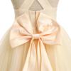 imageIDOPIP Embroidery Flower Girl Dress for Kids Wedding Pageant Formal Party Dresses Communion Bowknot Backless Maxi Tulle GownsApricot