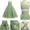 imageIDOPIP Embroidery Flower Girl Dress for Kids Wedding Pageant Formal Party Dresses Communion Bowknot Backless Maxi Tulle GownsGreen